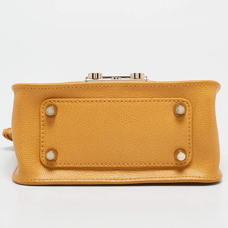 Pre Owned Furla Yellow Leather Mini Metropolis Chain Crossbody Bag