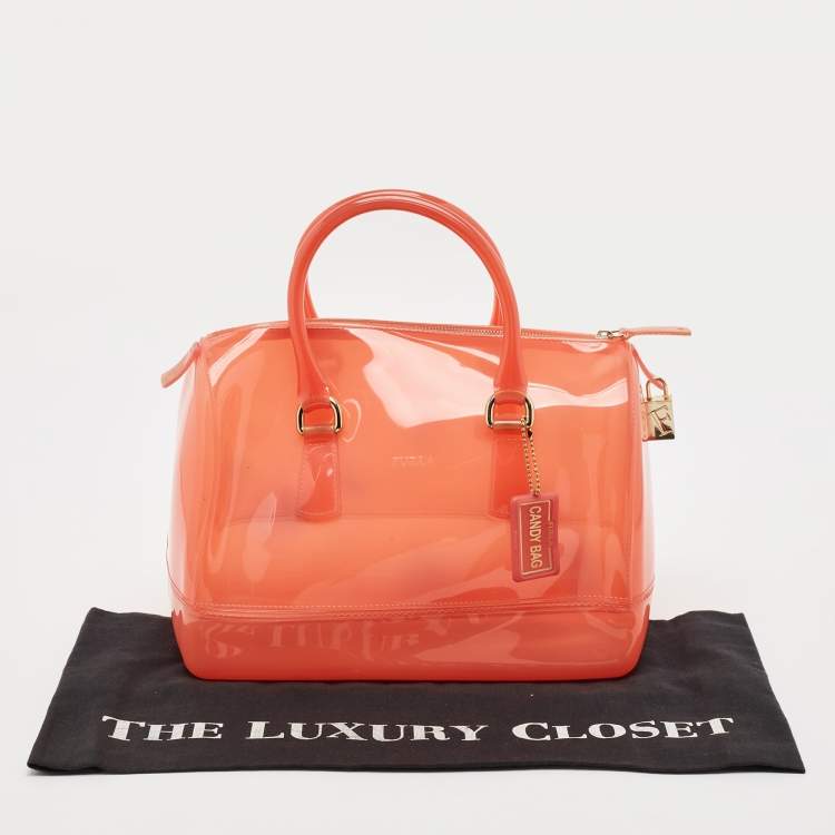 Pre Owned Furla Light Red Rubber Medium Candy Satchel