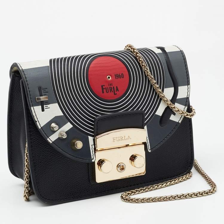 Pre Owned Furla Multicolor Leather Mini Music Theme Metropolis Crossbody Bag