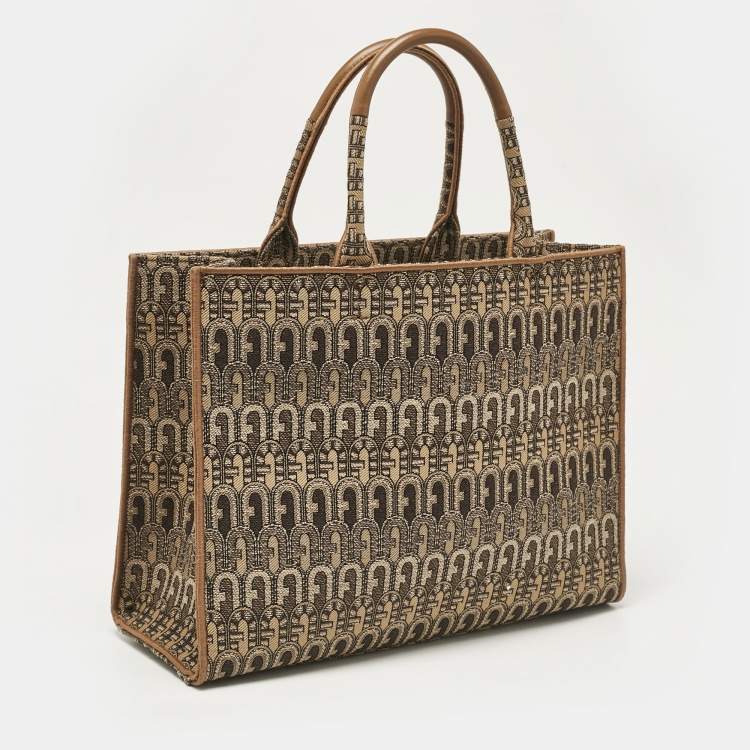Pre Owned Furla Brown Jacquard Canvas Large Opportunity Tote