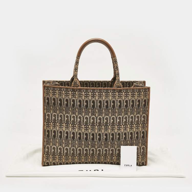 Pre Owned Furla Brown Jacquard Canvas Large Opportunity Tote