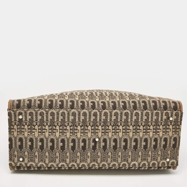 Pre Owned Furla Brown Jacquard Canvas Large Opportunity Tote