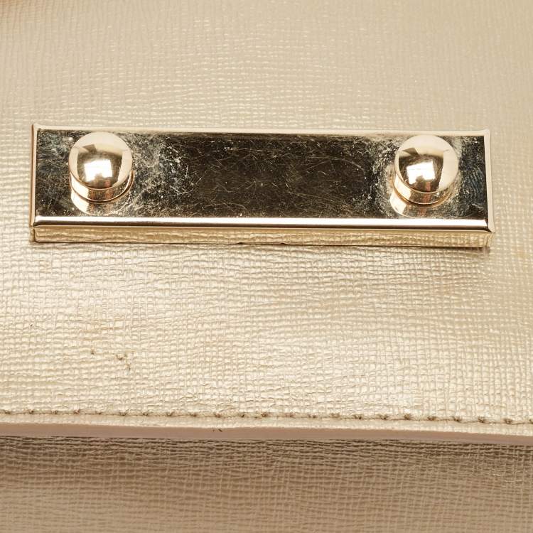 Pre Owned Furla Pale Gold Leather Mini Metropolis Crossbody Bag