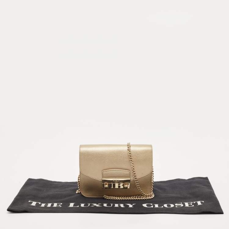 Pre Owned Furla Pale Gold Leather Mini Metropolis Crossbody Bag