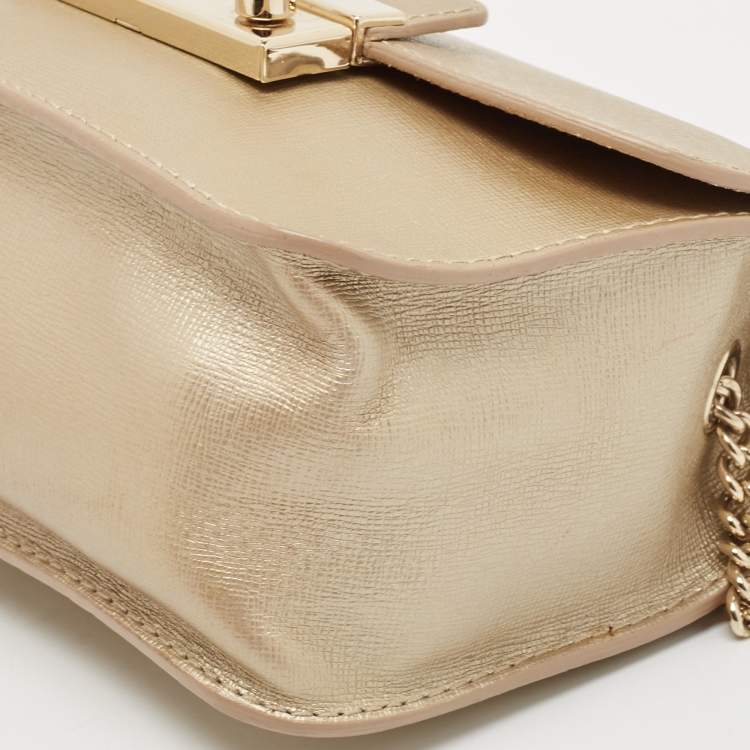 Pre Owned Furla Pale Gold Leather Mini Metropolis Crossbody Bag