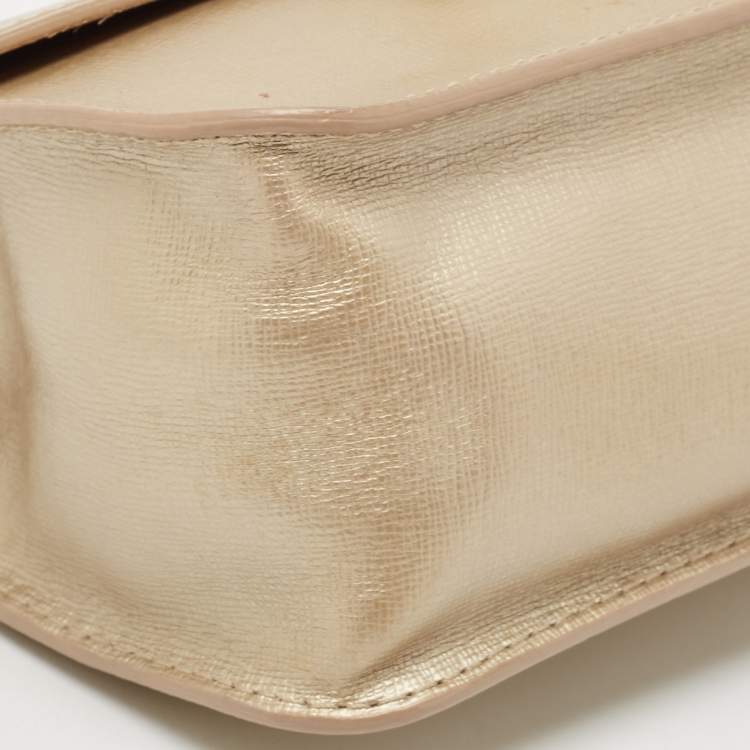 Pre Owned Furla Pale Gold Leather Mini Metropolis Crossbody Bag