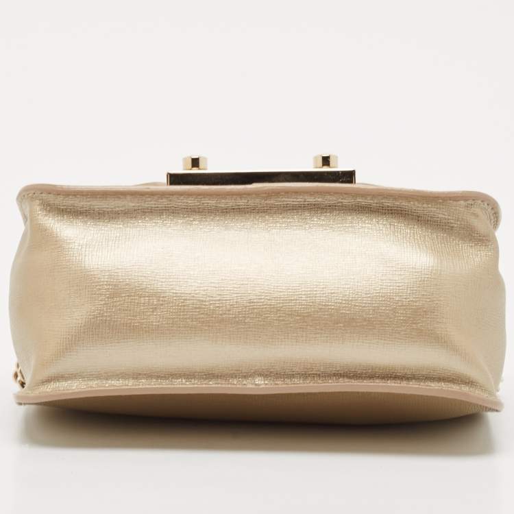 Pre Owned Furla Pale Gold Leather Mini Metropolis Crossbody Bag