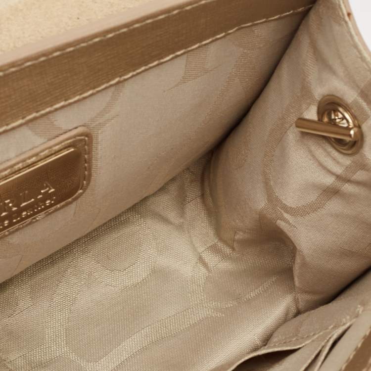 Pre Owned Furla Pale Gold Leather Mini Metropolis Crossbody Bag