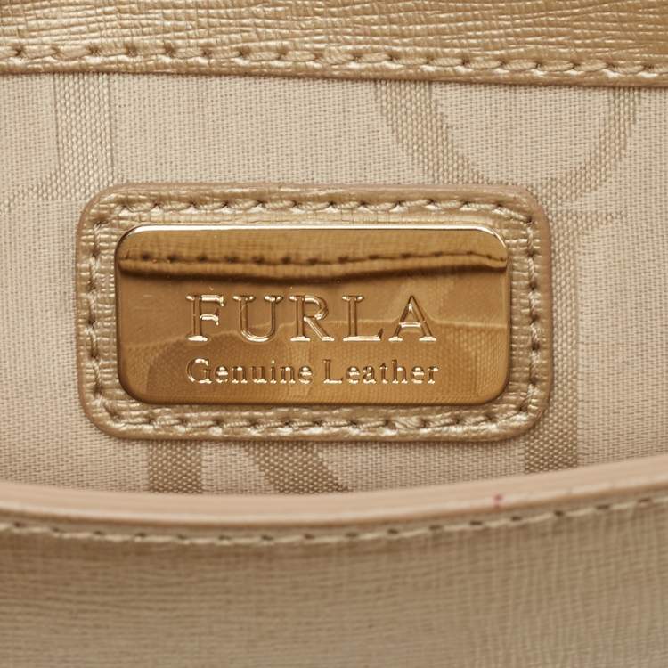 Pre Owned Furla Pale Gold Leather Mini Metropolis Crossbody Bag
