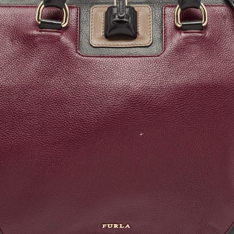 Pre Owned Furla Tricolor Leather Triple Compartment Tote