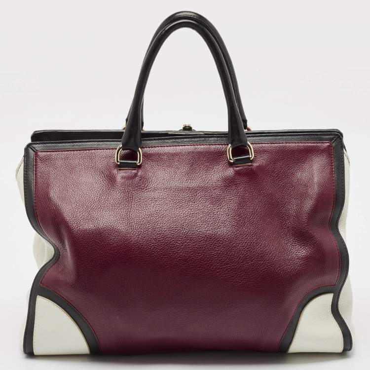 Pre Owned Furla Tricolor Leather Triple Compartment Tote