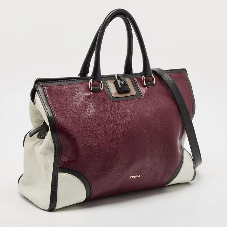 Pre Owned Furla Tricolor Leather Triple Compartment Tote
