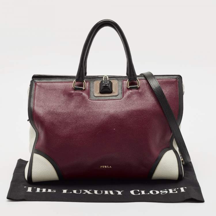 Pre Owned Furla Tricolor Leather Triple Compartment Tote