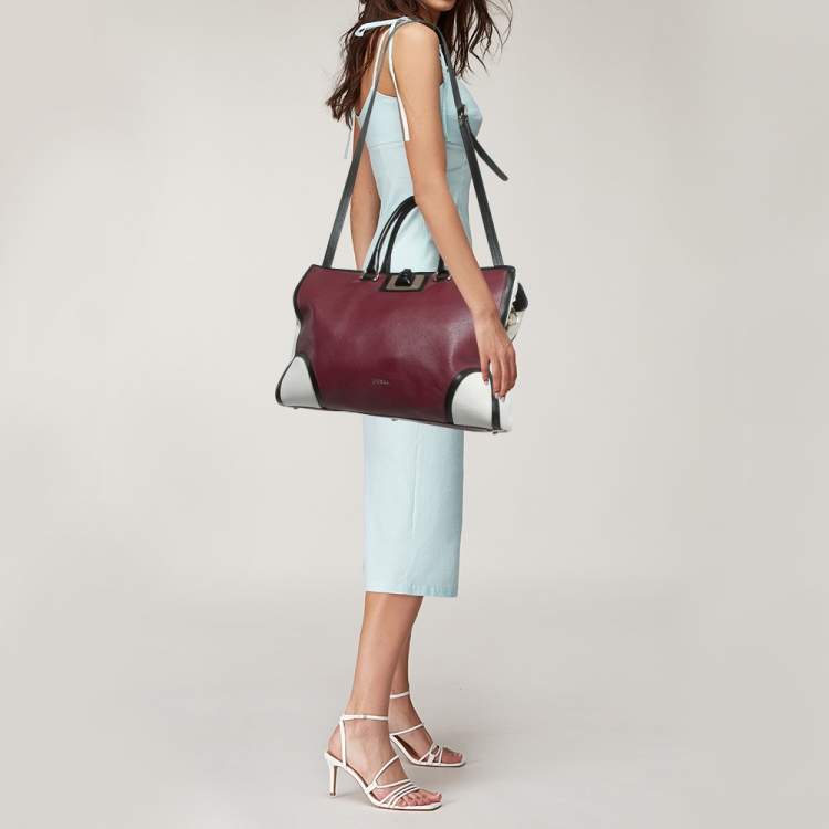 Pre Owned Furla Tricolor Leather Triple Compartment Tote