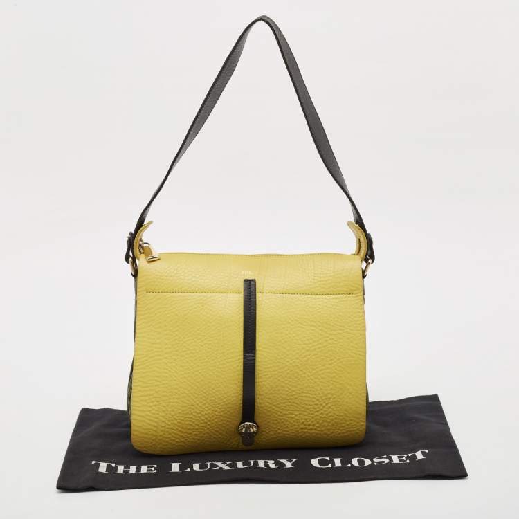 Pre Owned Furla Green/Yellow Leather Globetrotter Messenger Bag