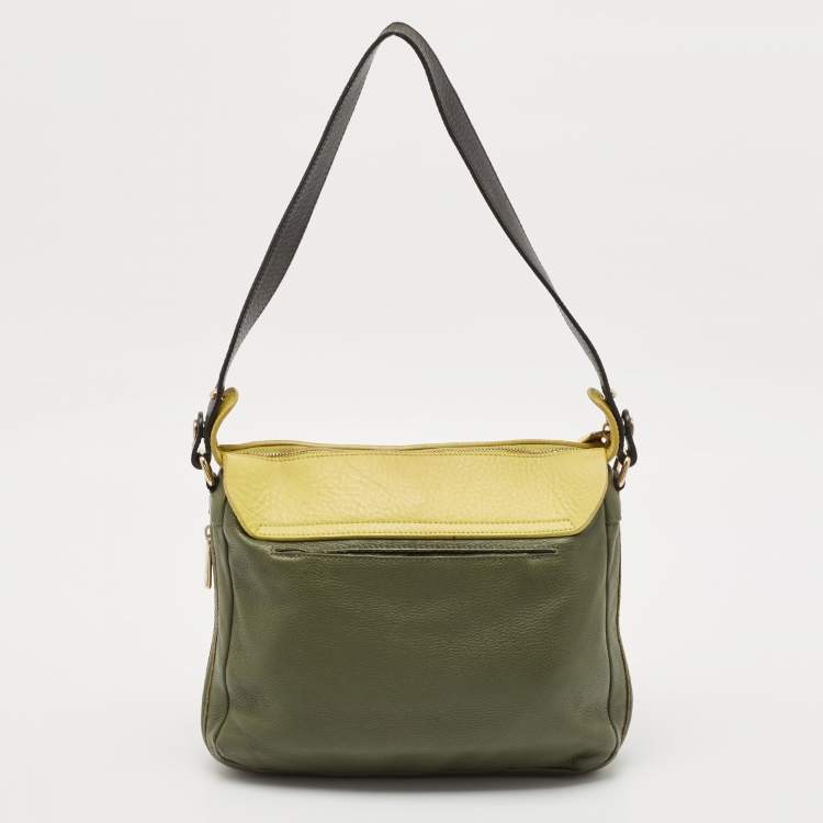 Pre Owned Furla Green/Yellow Leather Globetrotter Messenger Bag