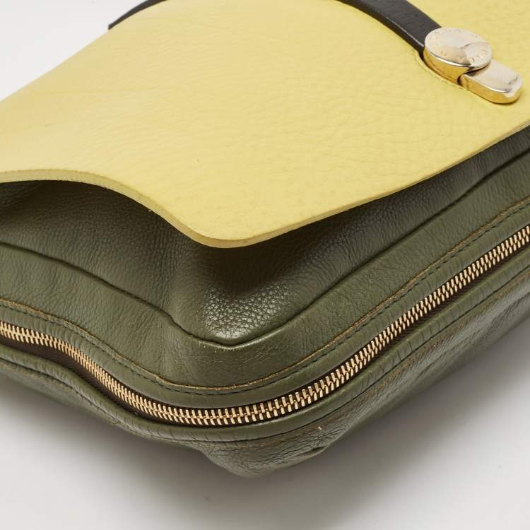 Pre Owned Furla Green/Yellow Leather Globetrotter Messenger Bag