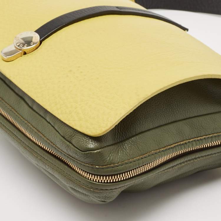 Pre Owned Furla Green/Yellow Leather Globetrotter Messenger Bag