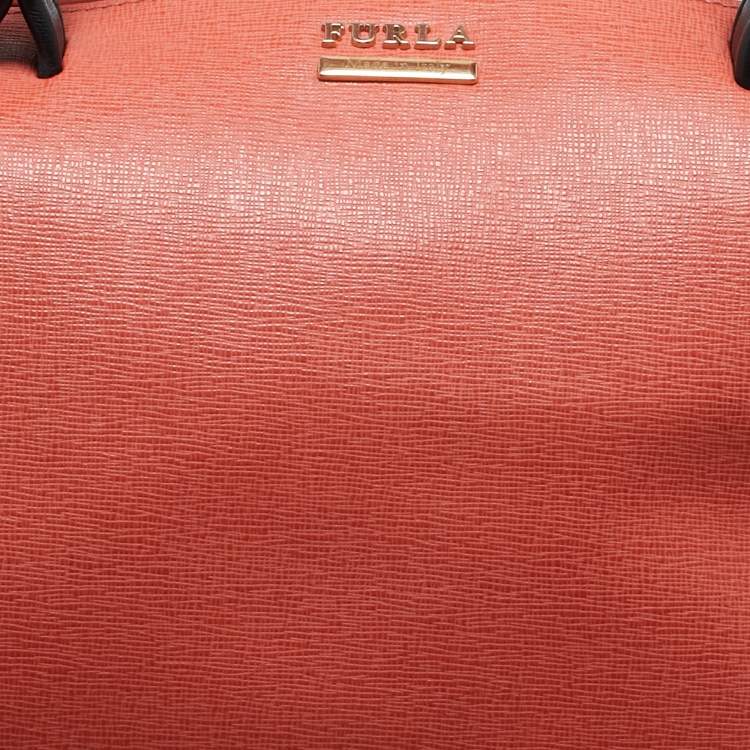 Pre Owned Furla Orange/Black Leather Zip Satchel