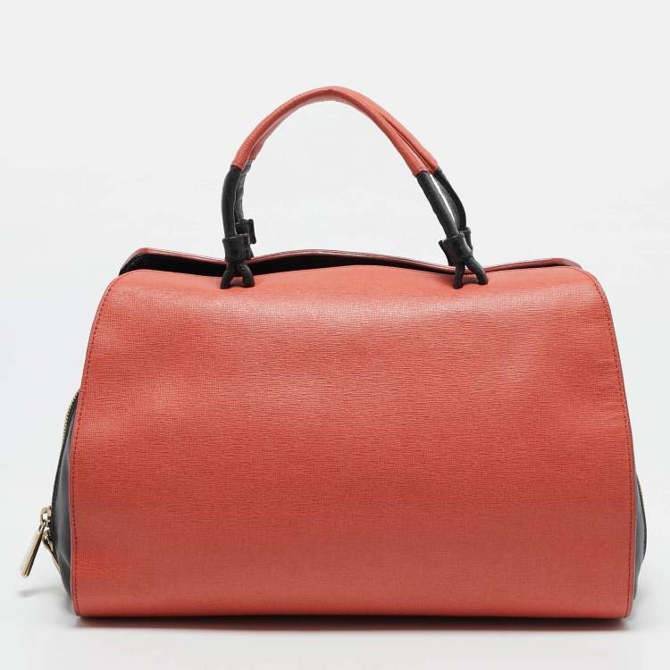 Pre Owned Furla Orange/Black Leather Zip Satchel