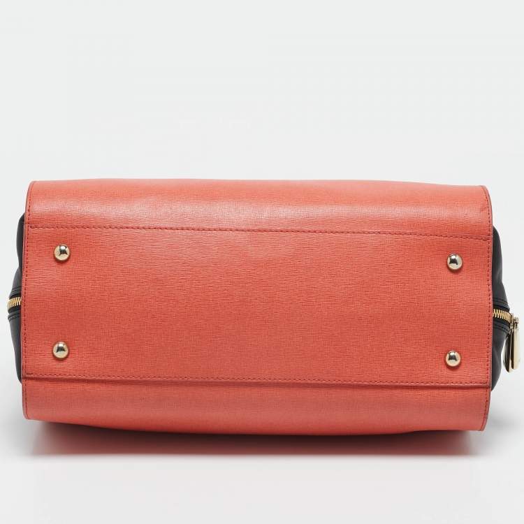 Pre Owned Furla Orange/Black Leather Zip Satchel