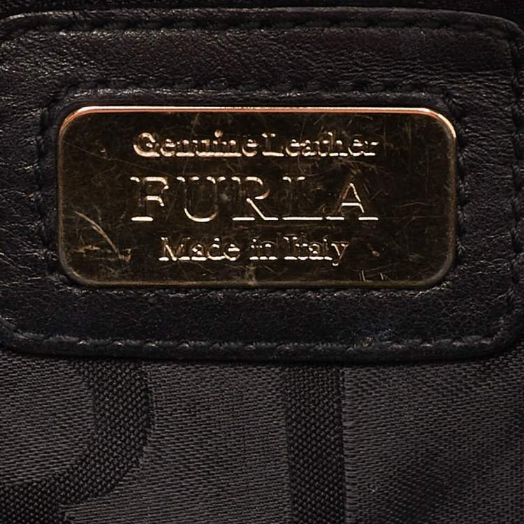 Pre Owned Furla Orange/Black Leather Zip Satchel