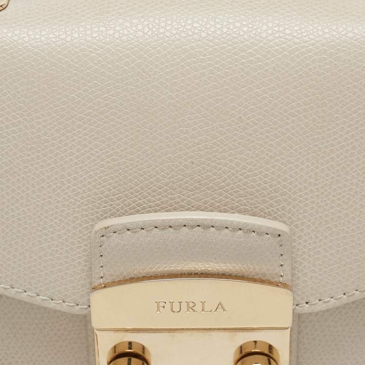 Pre Owned Furla Light Beige Leather Mini Metropolis Top Handle Bag