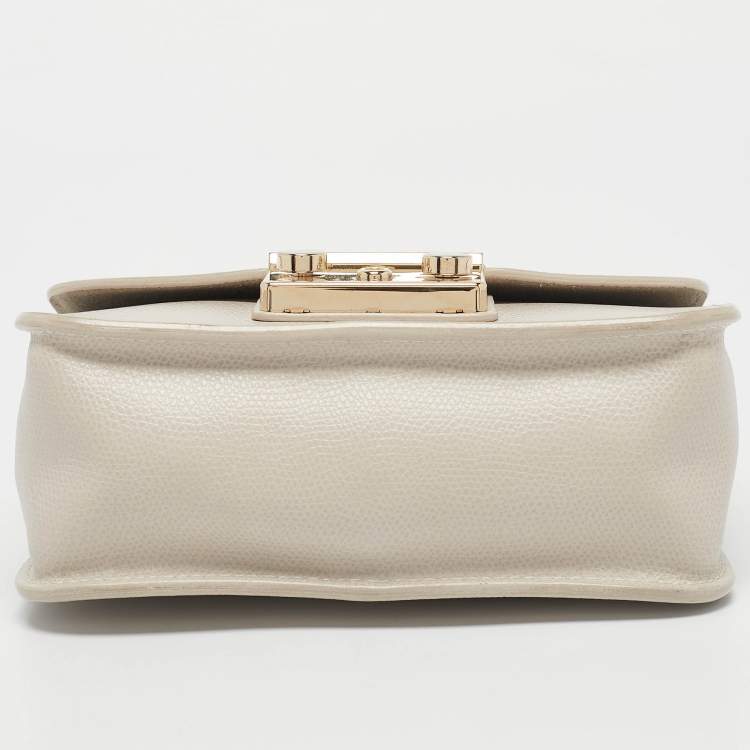Pre Owned Furla Light Beige Leather Mini Metropolis Top Handle Bag