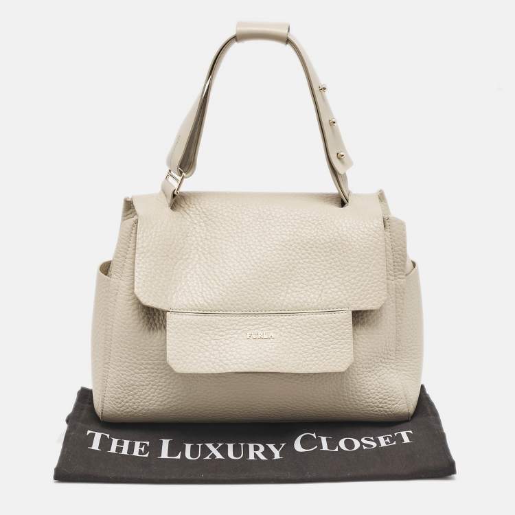 Pre Owned Furla Light Beige Leather Medium Capriccio Top Handle Bag