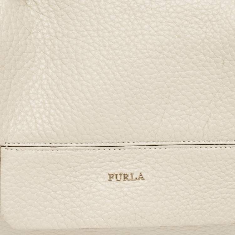 Pre Owned Furla Light Beige Leather Medium Capriccio Top Handle Bag