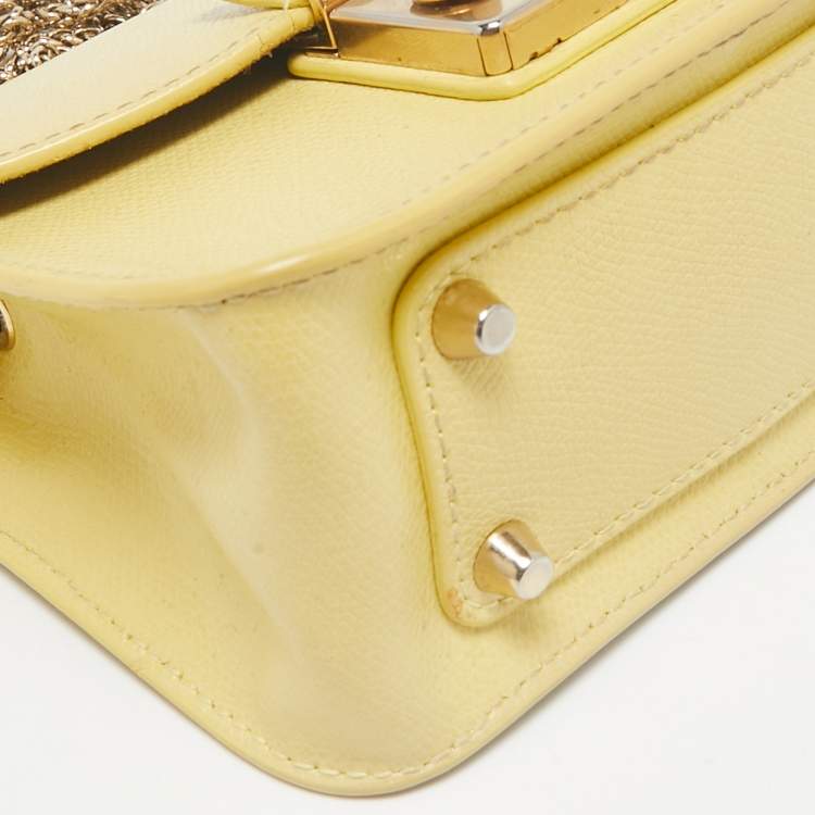 Pre Owned Furla Yellow Leather Mini Metropolis Chain Crossbody Bag