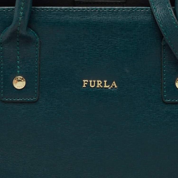 Pre Owned Furla Teal Green Leather Linda Tote