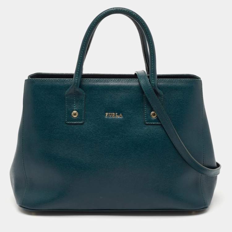 Pre Owned Furla Teal Green Leather Linda Tote