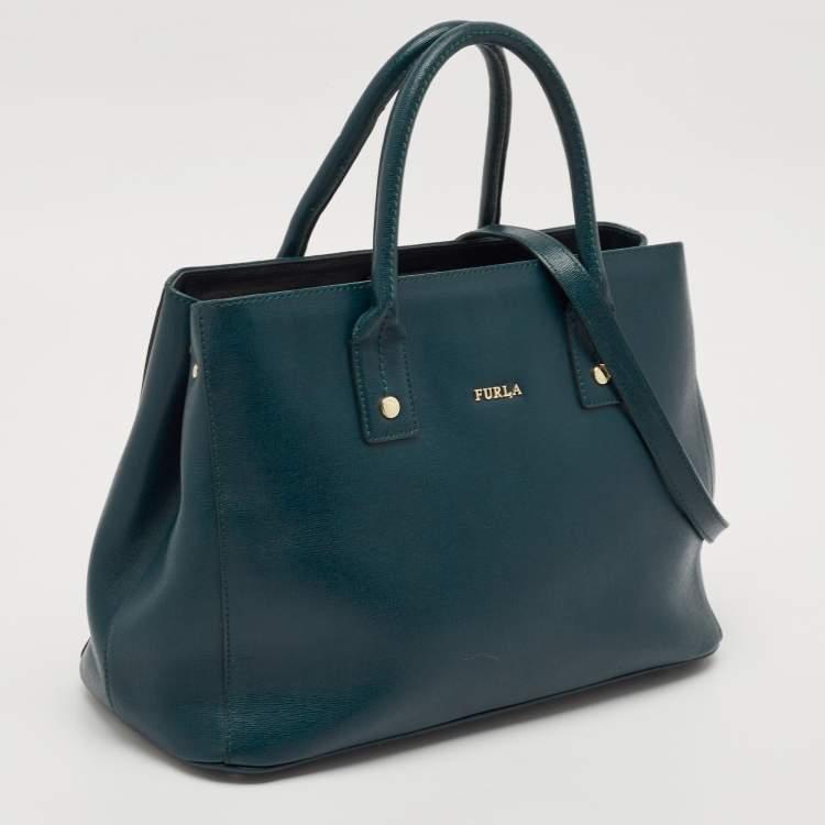 Pre Owned Furla Teal Green Leather Linda Tote