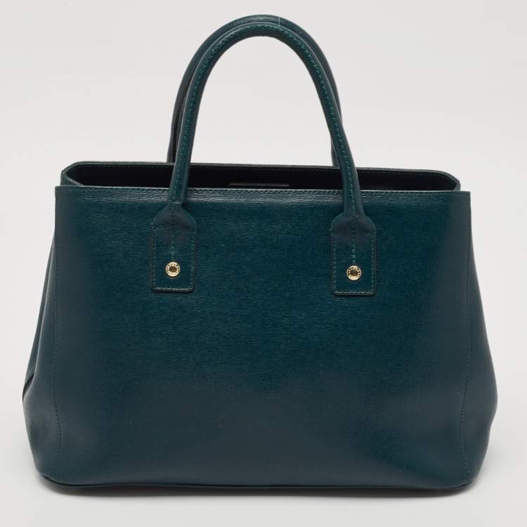 Pre Owned Furla Teal Green Leather Linda Tote