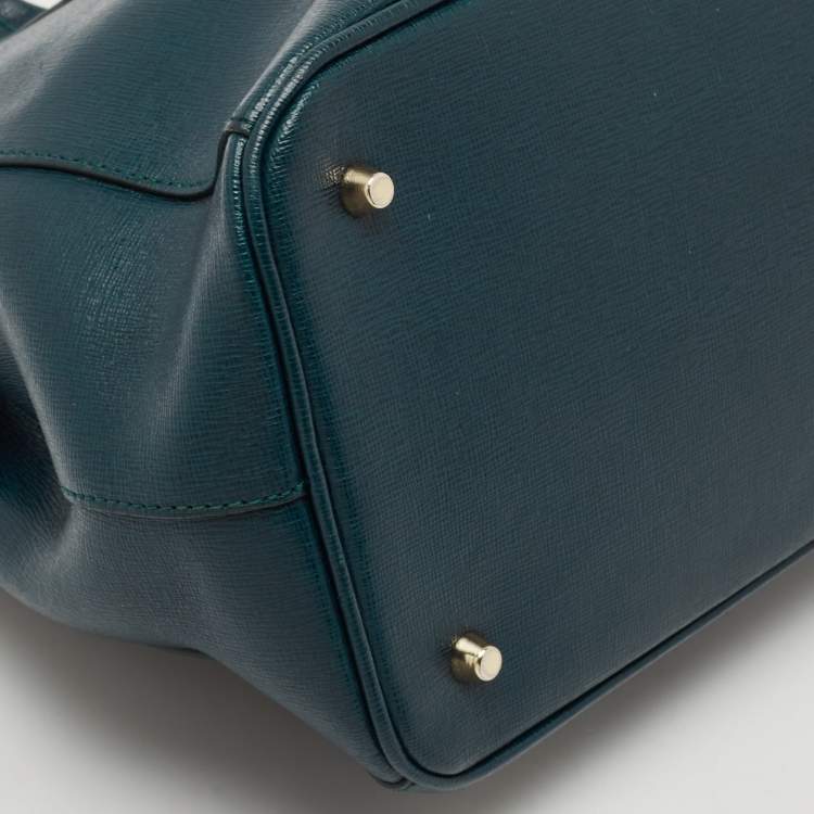 Pre Owned Furla Teal Green Leather Linda Tote