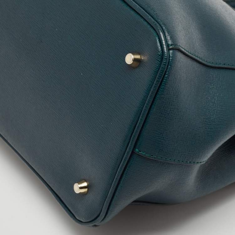 Pre Owned Furla Teal Green Leather Linda Tote