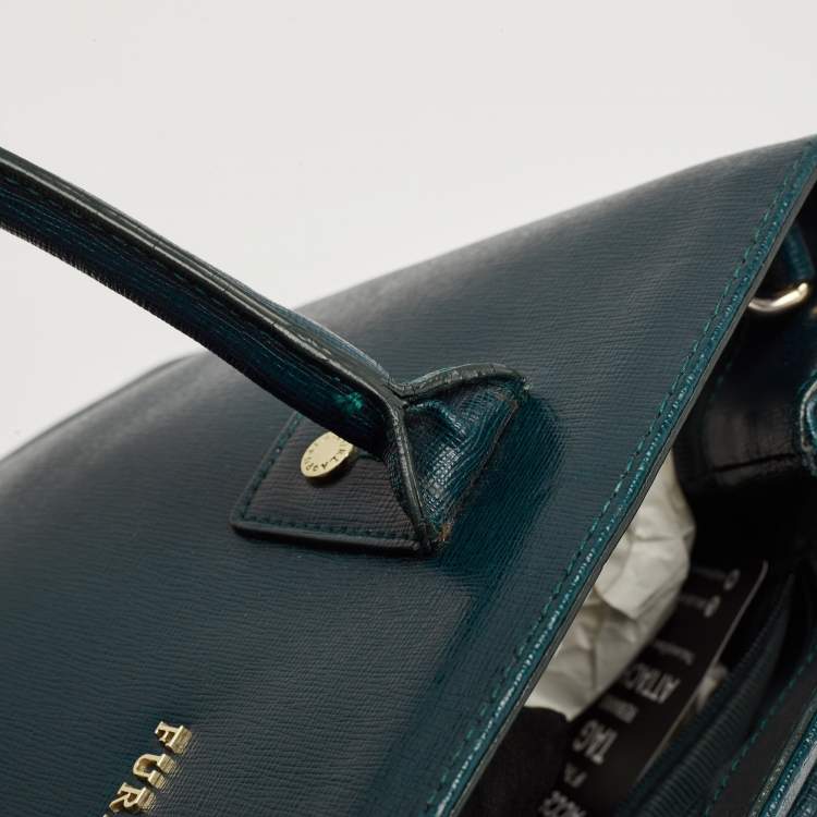 Pre Owned Furla Teal Green Leather Linda Tote