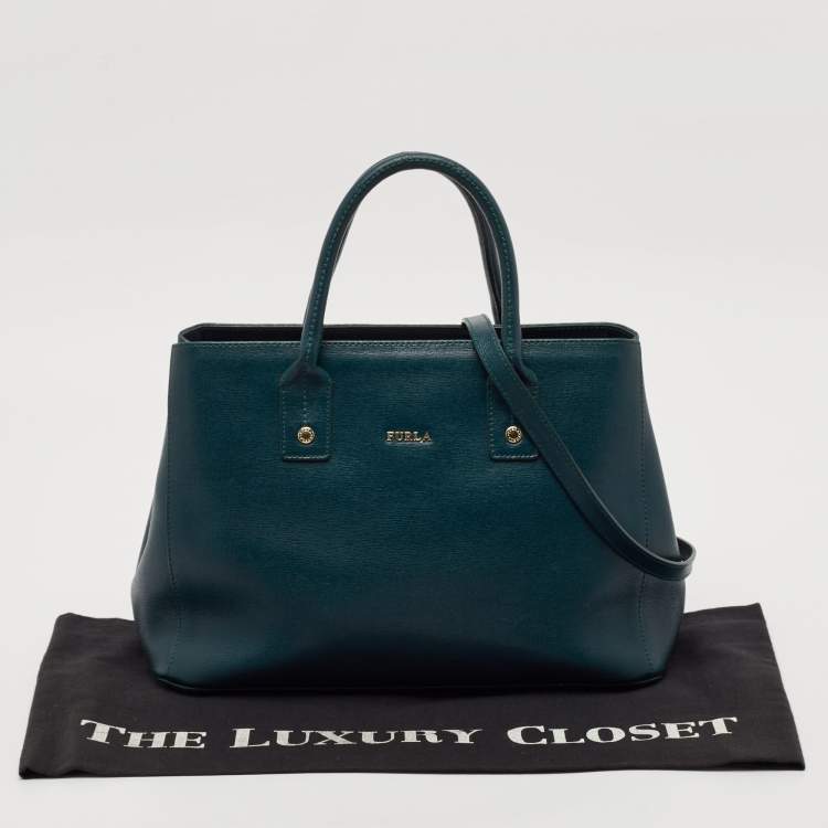 Pre Owned Furla Teal Green Leather Linda Tote