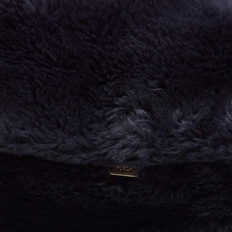 Pre Owned Furla Dark Blue Faux Fur Caos Shoulder Bag