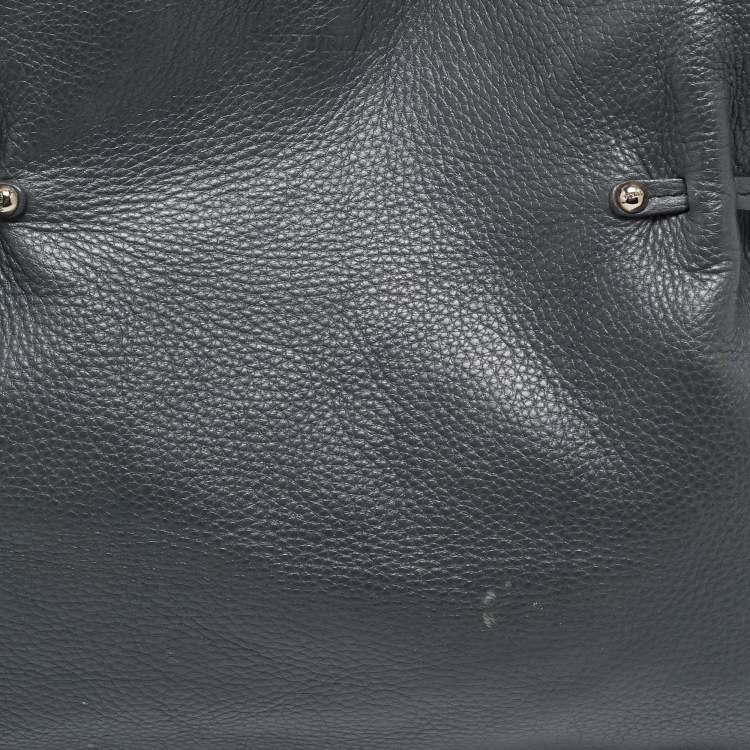 Pre Owned Furla Dark Grey Leather Side Drawstring Tote