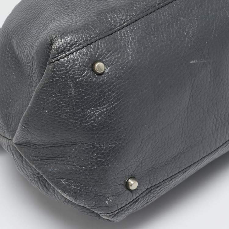 Pre Owned Furla Dark Grey Leather Side Drawstring Tote