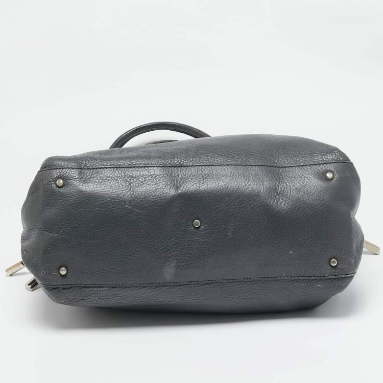 Pre Owned Furla Dark Grey Leather Side Drawstring Tote