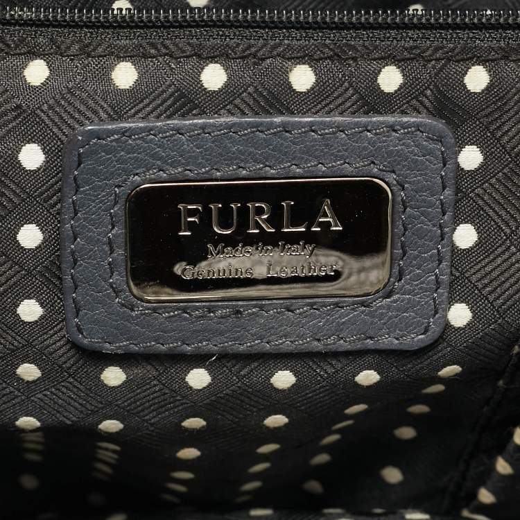 Pre Owned Furla Dark Grey Leather Side Drawstring Tote