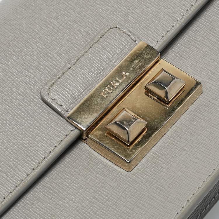 Pre Owned Furla Grey Saffiano Leather Mini Metropolis Crossbody Bag