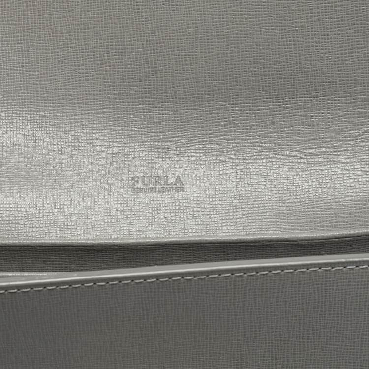 Pre Owned Furla Grey Saffiano Leather Mini Metropolis Crossbody Bag