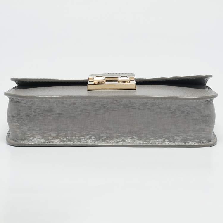 Pre Owned Furla Grey Saffiano Leather Mini Metropolis Crossbody Bag