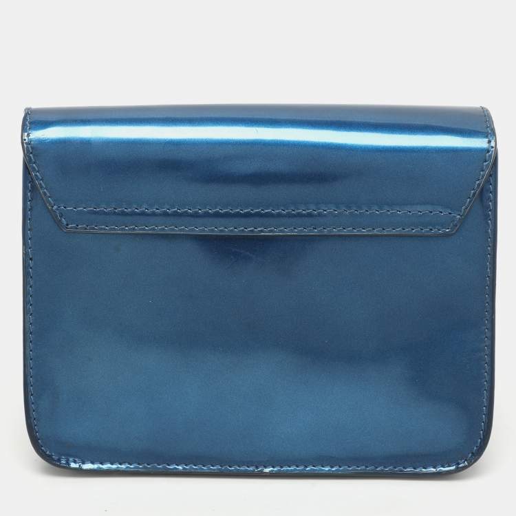Pre Owned Furla Blue Patent Leather Mini Metropolis Crossbody Bag