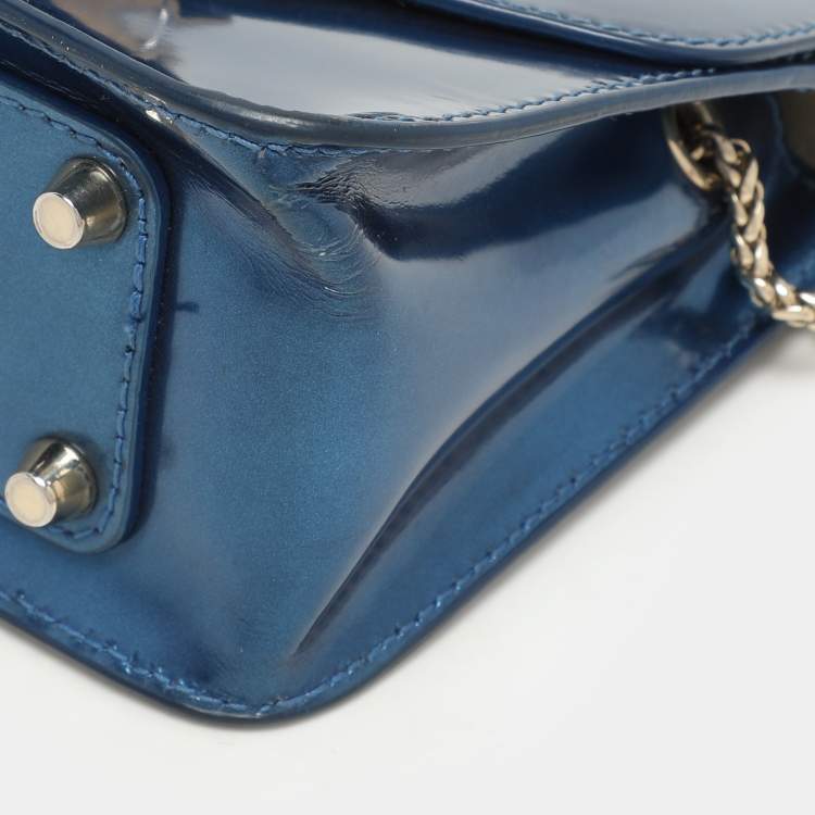 Pre Owned Furla Blue Patent Leather Mini Metropolis Crossbody Bag