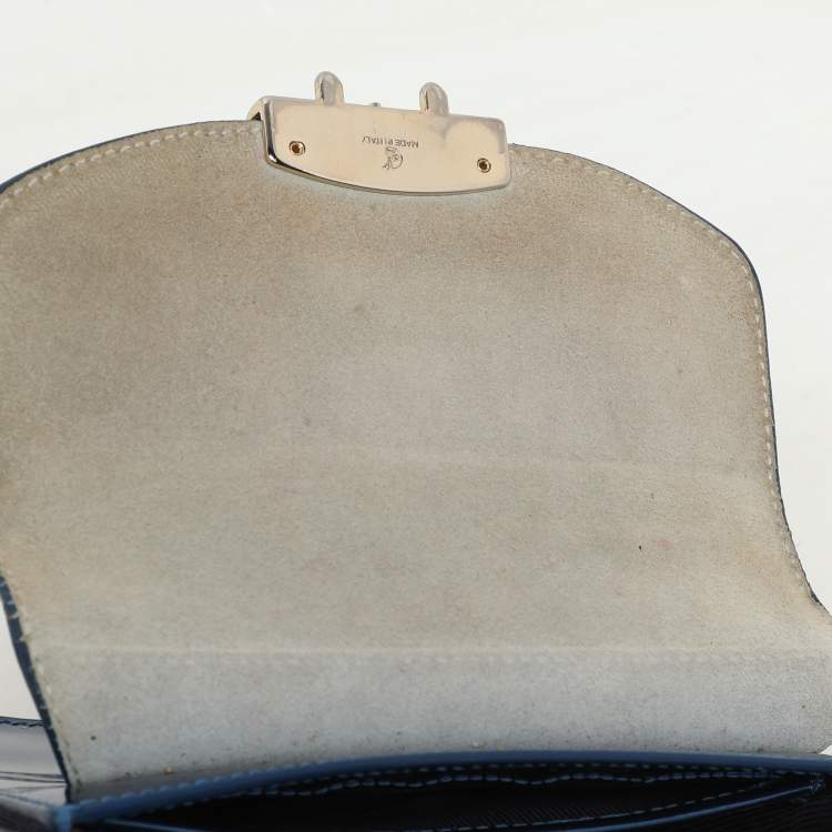 Pre Owned Furla Blue Patent Leather Mini Metropolis Crossbody Bag